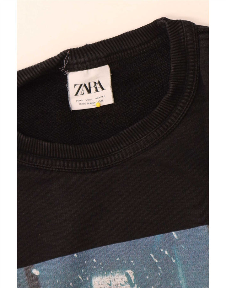 Felpa con grafica Zara da uomo, grande, in cotone nero
