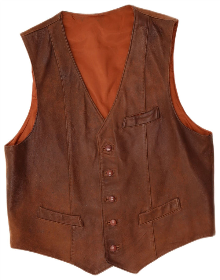 Gilet in pelle da uomo VINTAGE IT 56 2XL Marrone