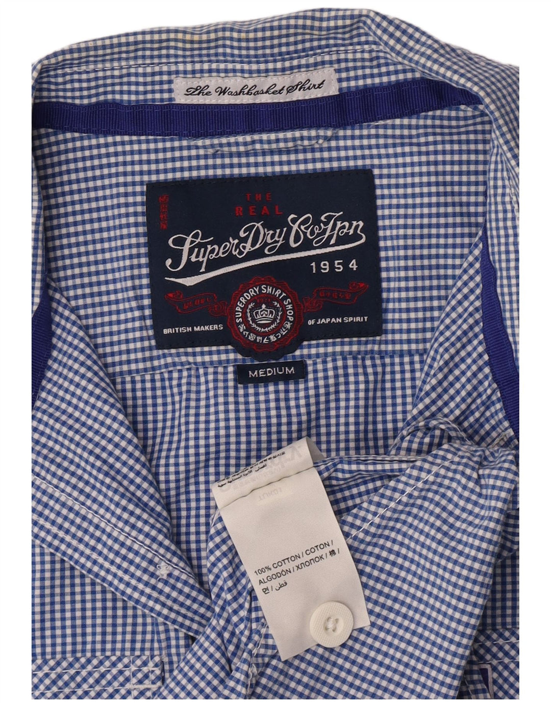 Camicia a maniche corte da uomo Superdry in cotone a quadretti blu medio