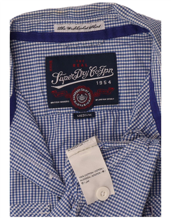 Camicia a maniche corte da uomo Superdry in cotone a quadretti blu medio