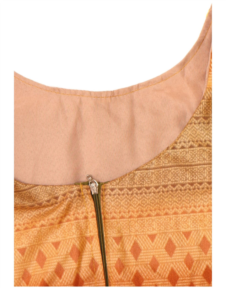 Top camicetta da donna vintage UK 12 arancione medio geometrico