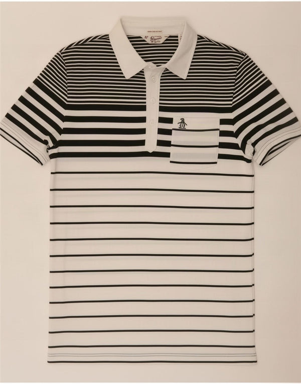 Penguin Polo da uomo slim fit Heritage in cotone a righe bianche medie