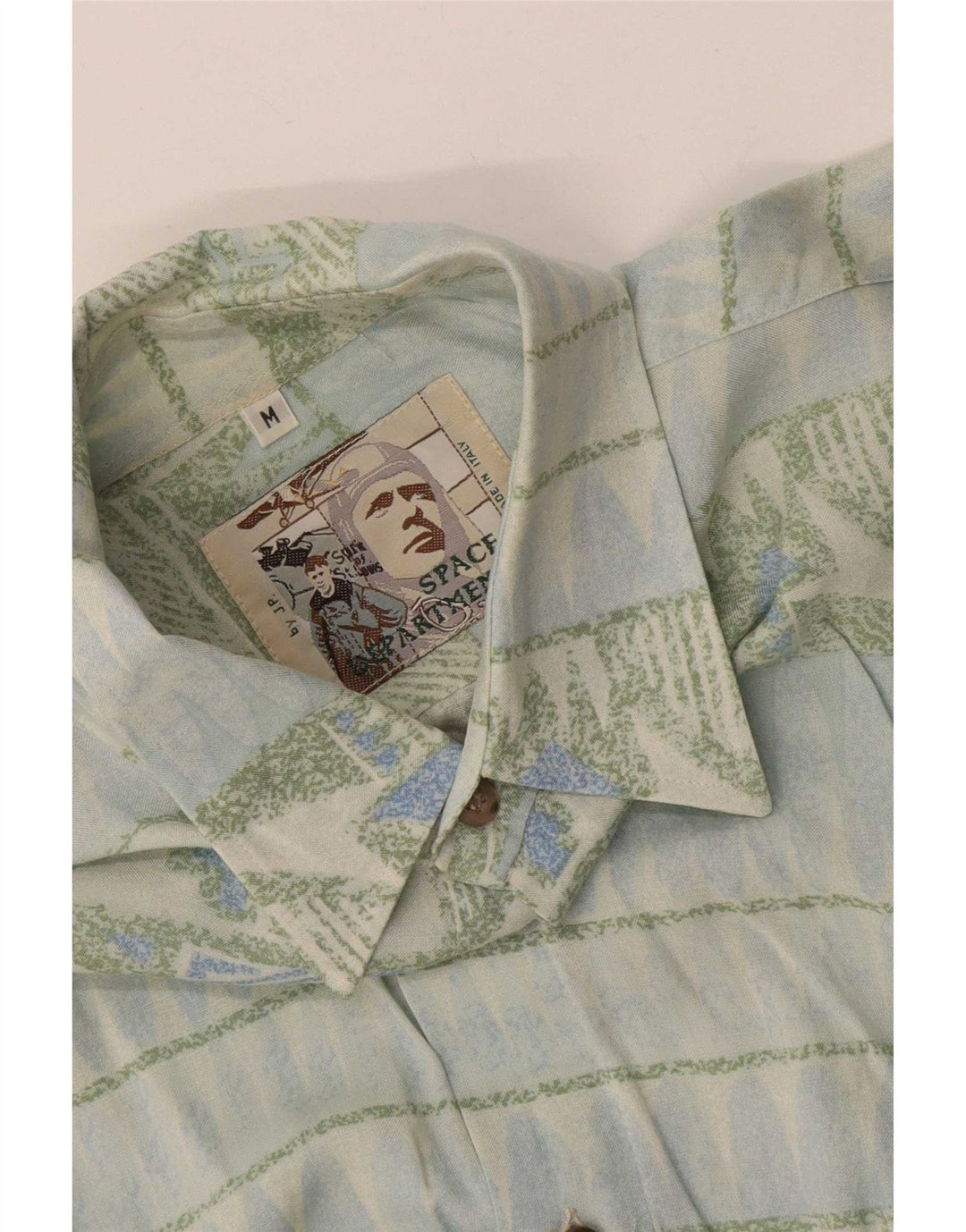 Camicia vintage da uomo blu medio geometrica
