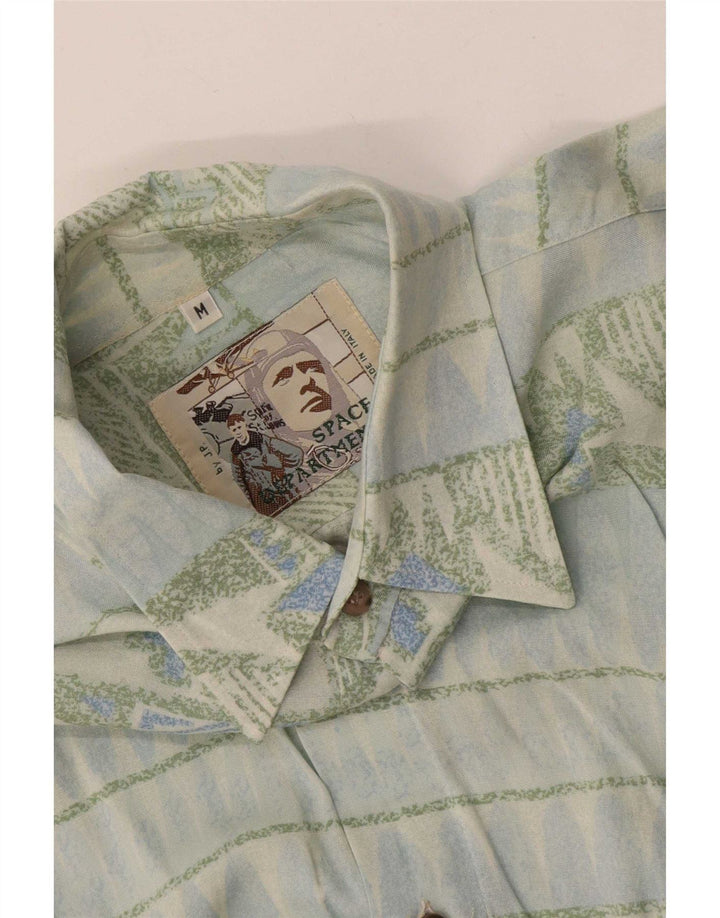 Camicia vintage da uomo blu medio geometrica
