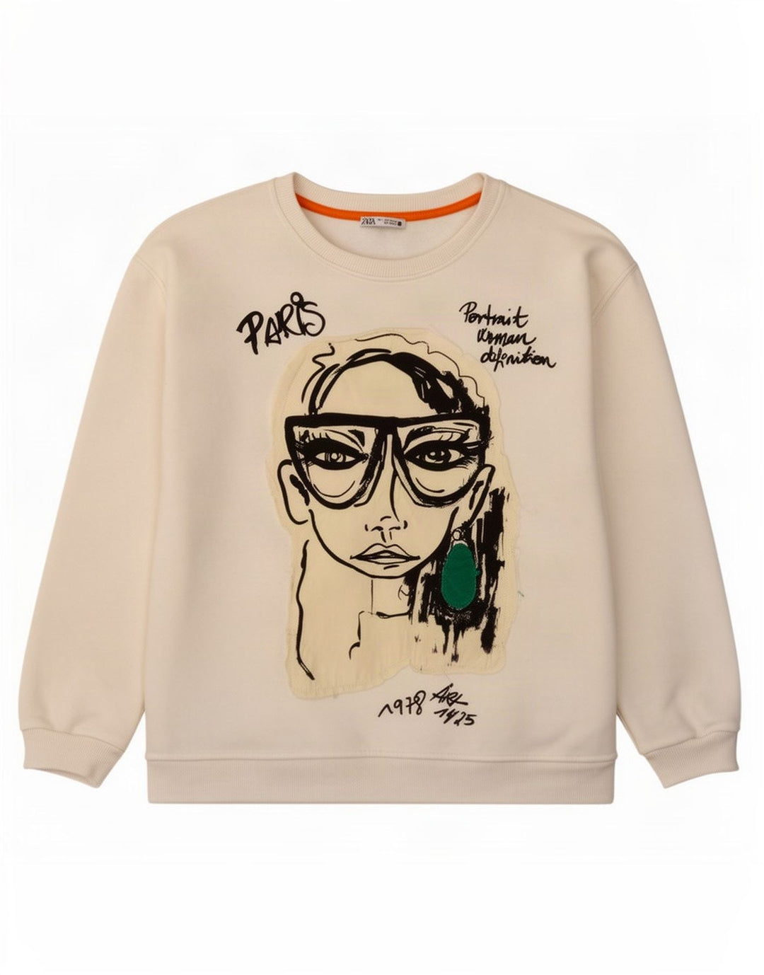 Felpa oversize grafica da donna Zara UK 10 piccola poliestere bianco