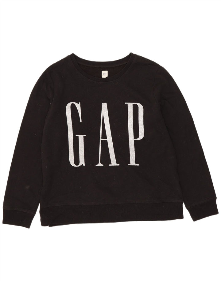 Felpa grafica da donna GAP maglione UK 16 grande cotone nero