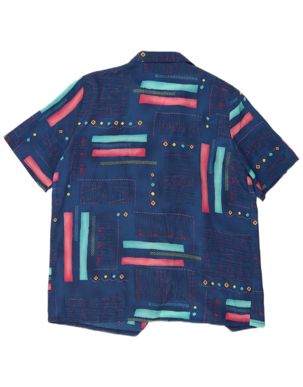 Camicia vintage da donna a maniche corte IT 54 2XL Blu navy geometrica