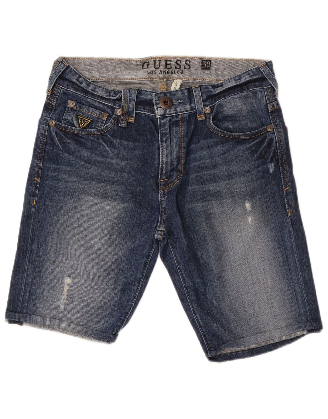 Guess Pantaloncini di jeans slim Lincoln da donna W30 in cotone blu medio