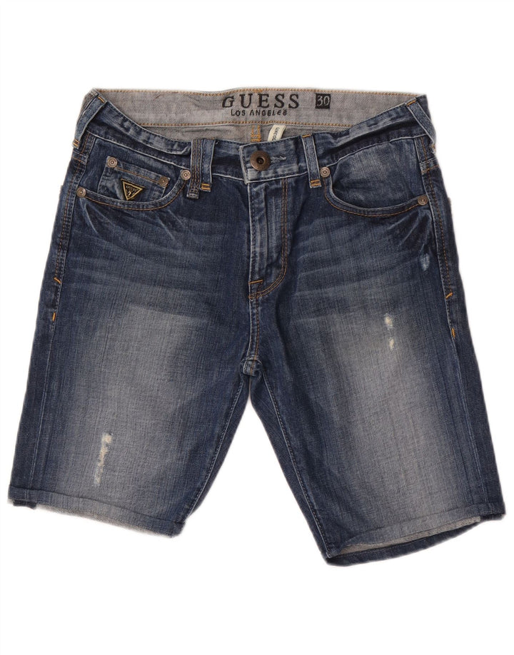 Guess Pantaloncini di jeans slim Lincoln da donna W30 in cotone blu medio
