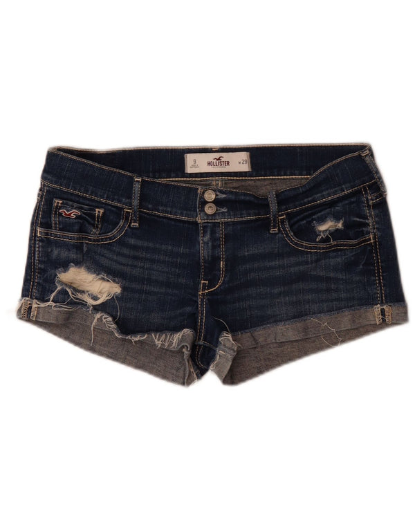 Pantaloncini Hollister da donna in denim invecchiato a vita bassa W29 medio blu navy