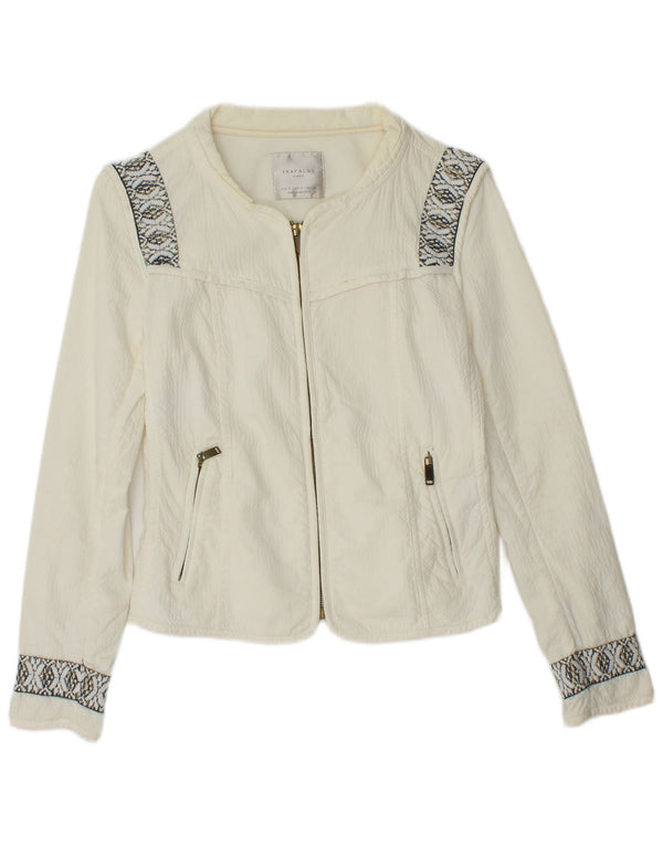 Giubbotto bomber oversize corto da donna ZARA UK 10 piccolo bianco sporco geometrico