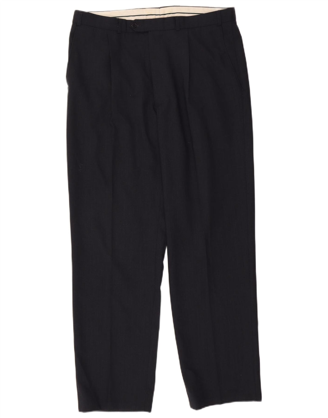 Pantaloni da abito con pegging da uomo Marks & Spencer W36 L31 poliestere blu navy