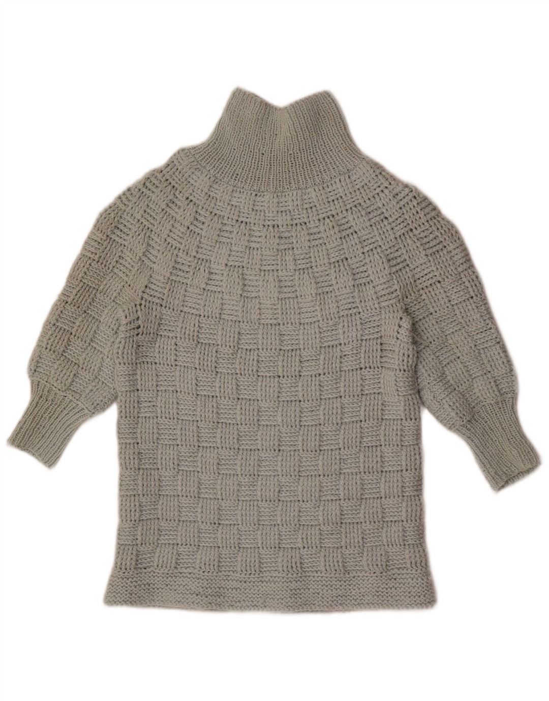 Maglione vintage da donna con collo alto e maniche a 3/4 UK 14 Grigio medio