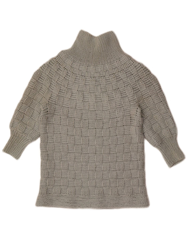 Maglione vintage da donna con collo alto e maniche a 3/4 UK 14 Grigio medio