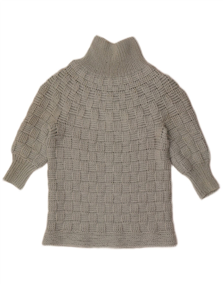 Maglione vintage da donna con collo alto e maniche a 3/4 UK 14 Grigio medio