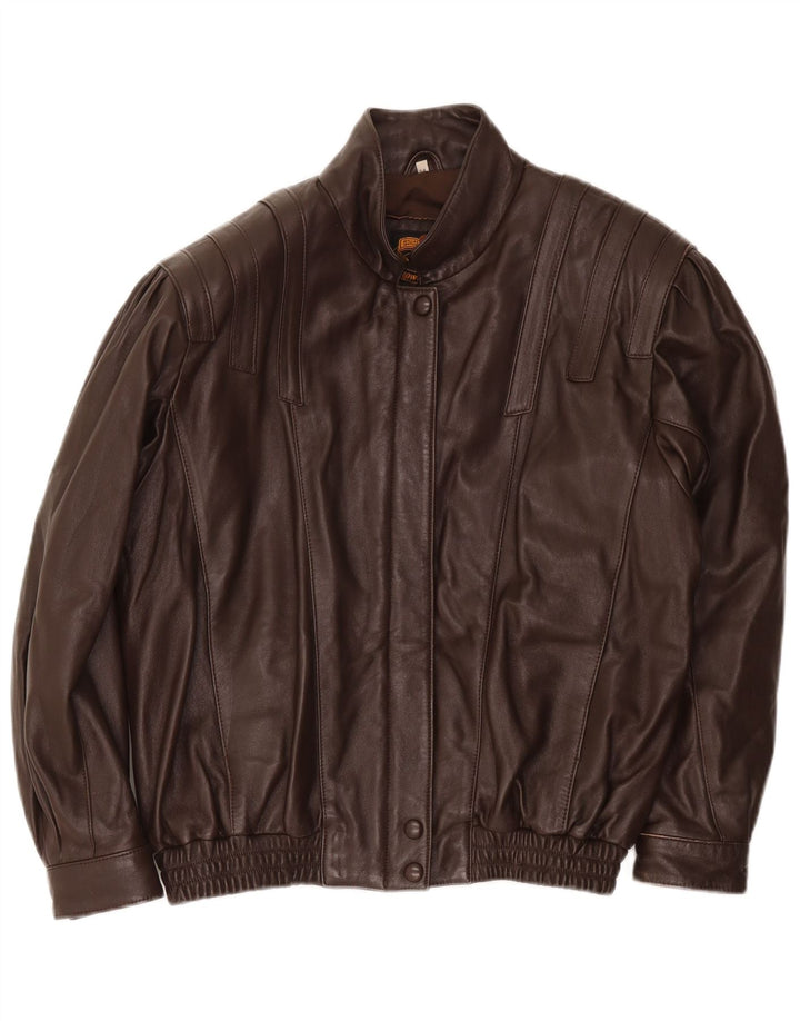 Giubbotto bomber in pelle vestibilità ampia da donna vintage UK 14 grande marrone