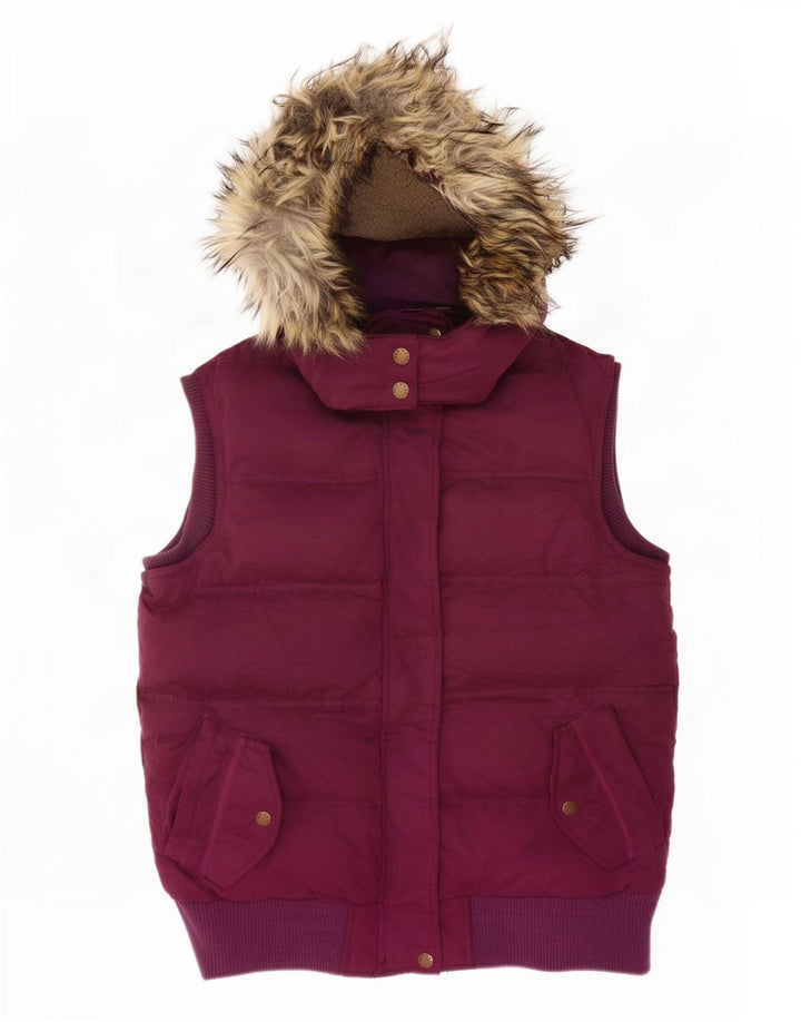 Gilet imbottito con cappuccio da donna Fat Face UK 12 poliestere marrone medio medio