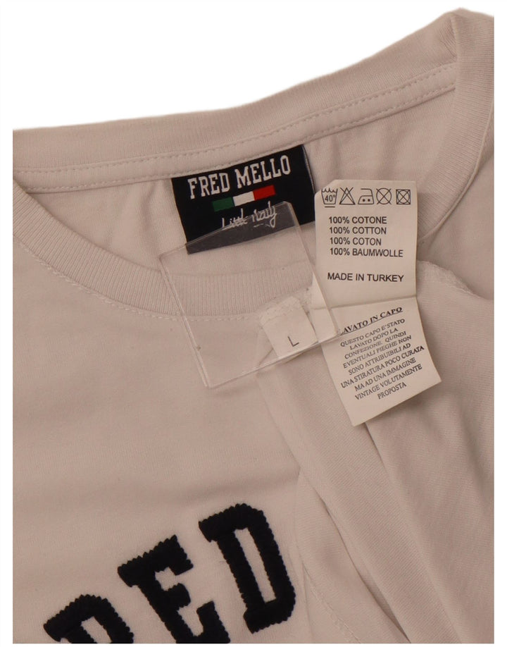 FRED MELLO T-shirt grafica da uomo grande in cotone bianco