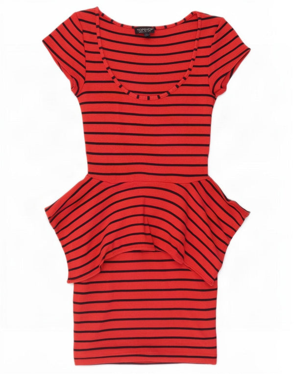 Abito peplo da donna Topshop UK 8 piccolo cotone a righe rosse