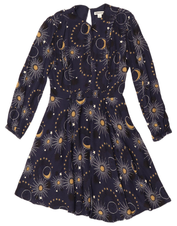 Abito a trapezio da donna a maniche lunghe Whistles UK 6 XS in viscosa floreale blu navy