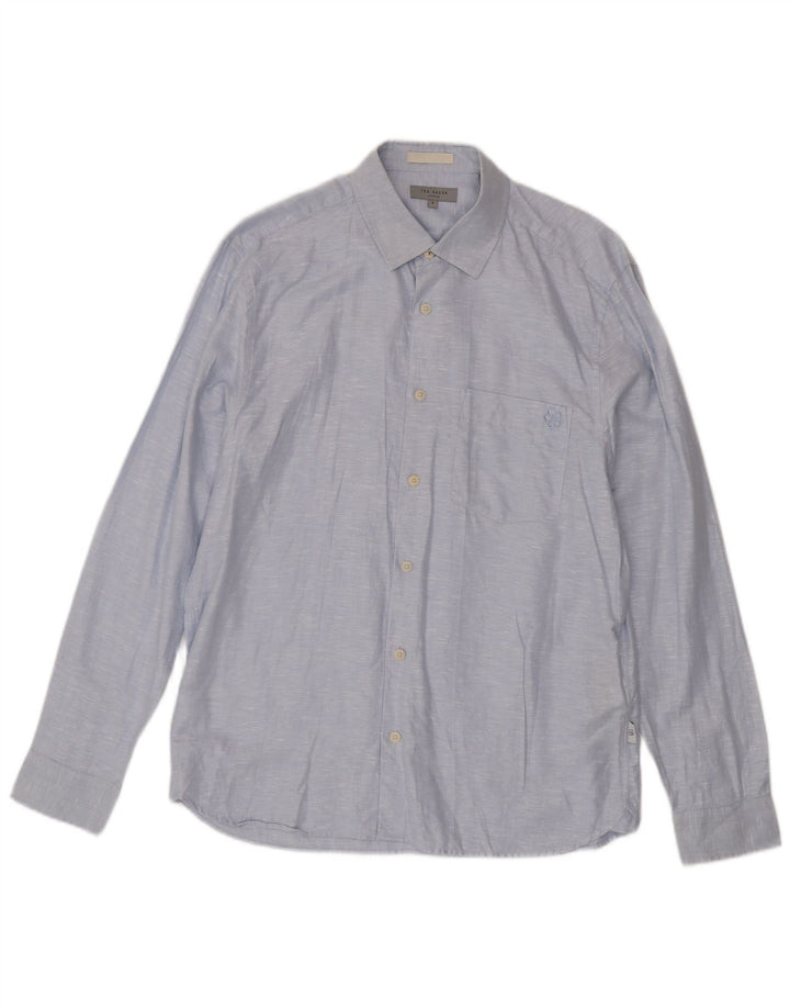 Camicia da uomo Ted Baker taglia 4 grande lino screziato blu