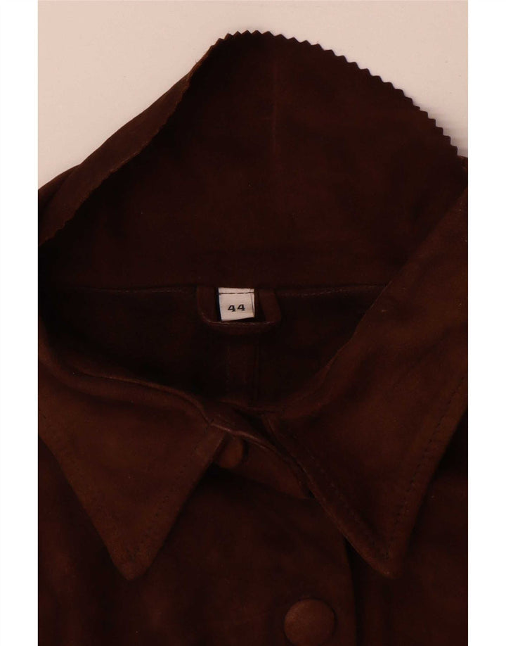 Giacca vintage oversize in pelle scamosciata da donna IT 44 in pelle marrone medio