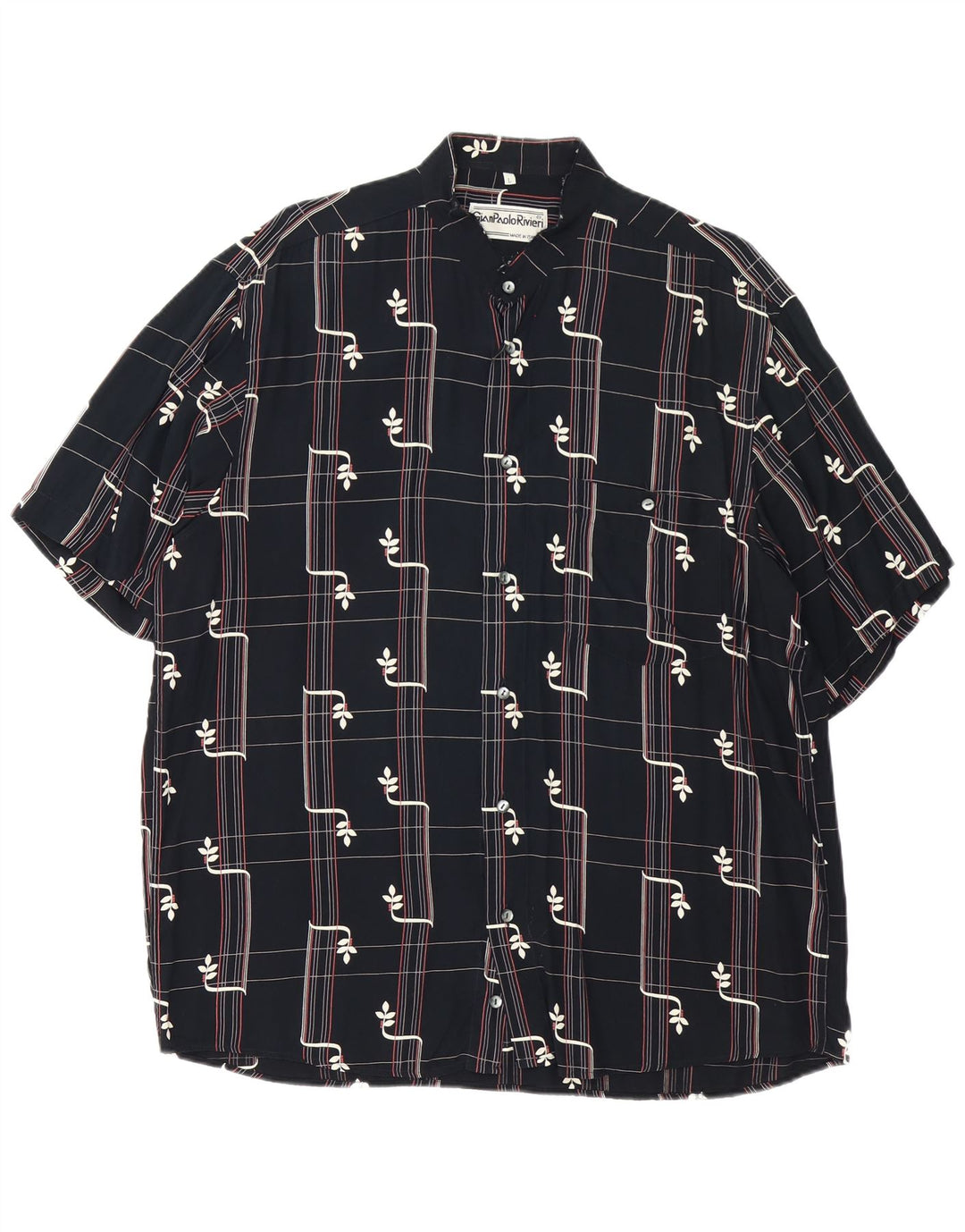 Camicia vintage da uomo a maniche corte grande viscosa geometrica nera