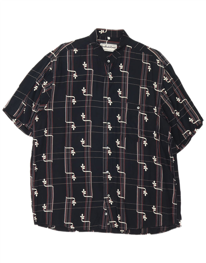 Camicia vintage da uomo a maniche corte grande viscosa geometrica nera