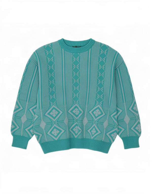 Maglione da donna vintage con scollo a barca UK 16 Grande blu geometrico
