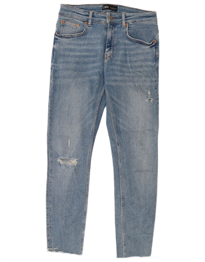 Jeans skinny effetto consumato corto ZARA da donna EU 40 medio W30 L26 cotone blu