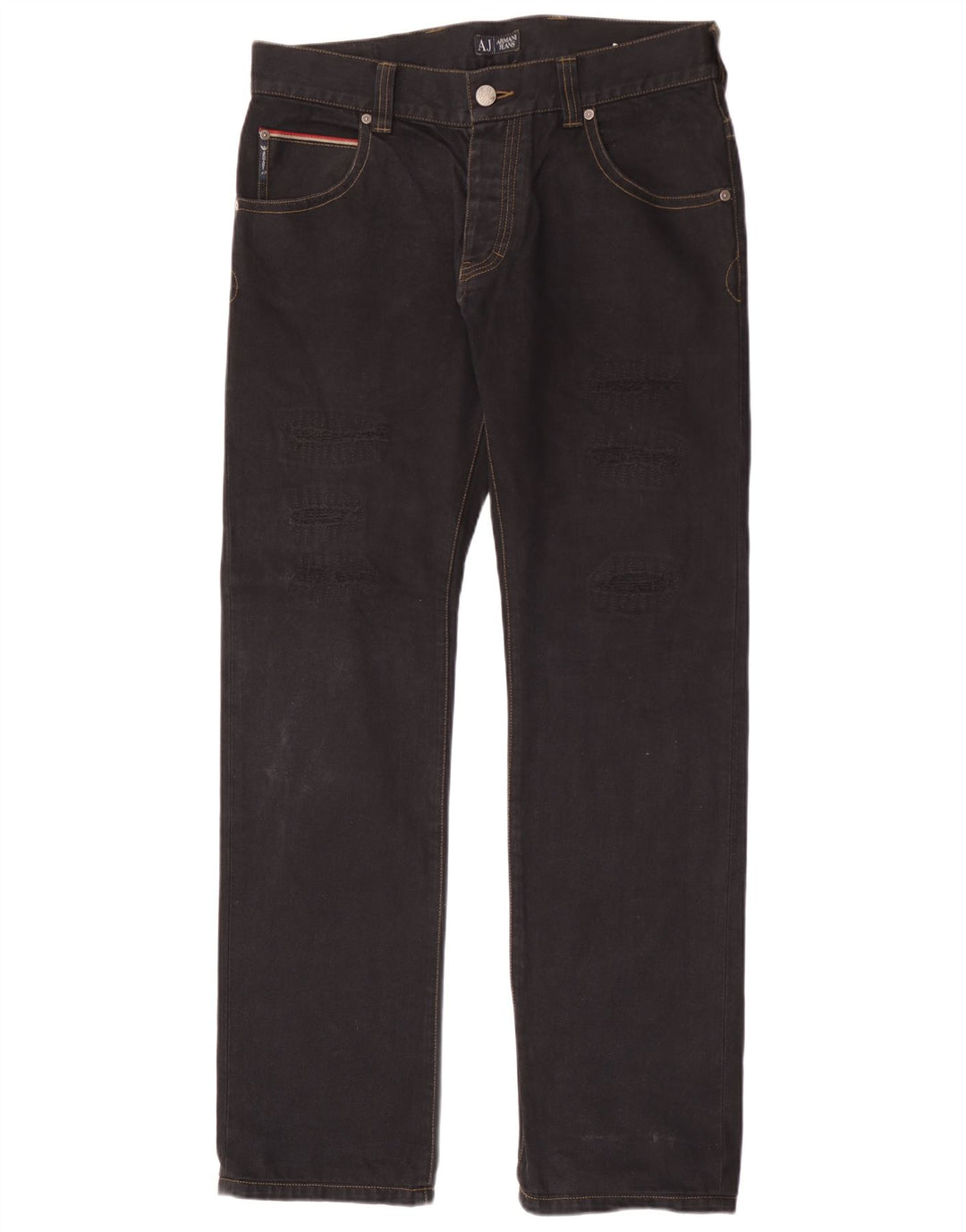 Jeans dritti invecchiati da uomo Armani W34 L34 cotone nero