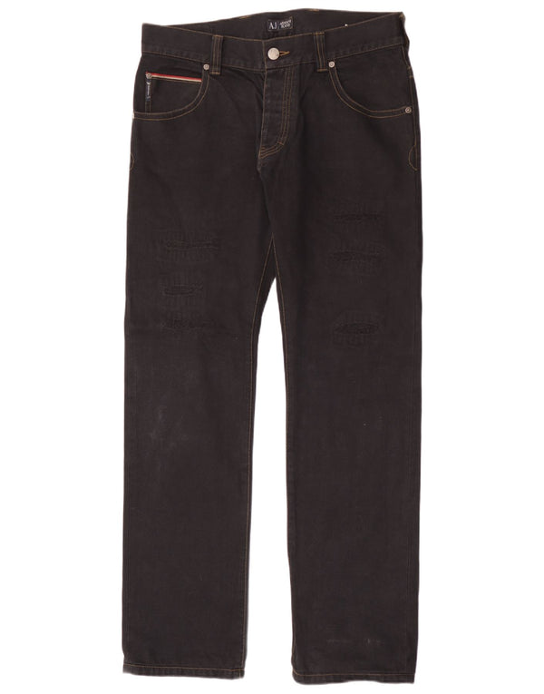 Jeans dritti invecchiati da uomo Armani W34 L34 cotone nero
