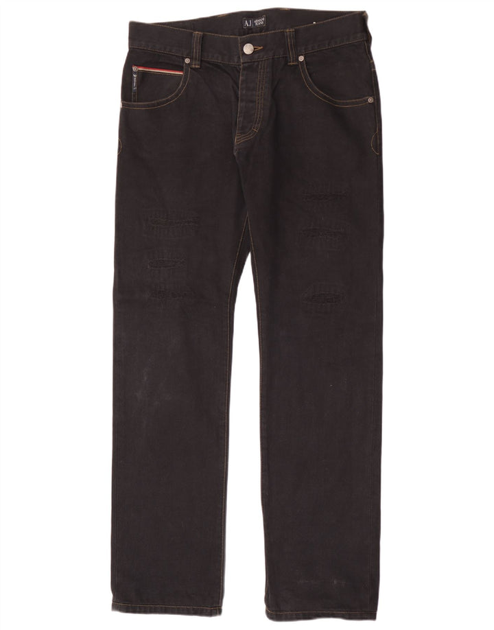 Jeans dritti invecchiati da uomo Armani W34 L34 cotone nero