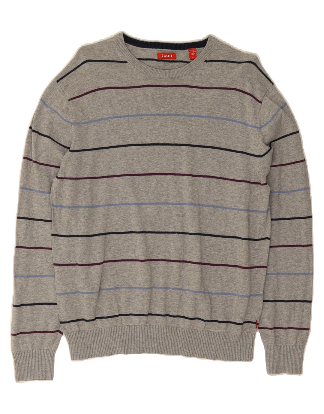 IZOD Mens Crew Neck Jumper Sweater Medium Grey Striped Cotton Vintage Izod and Second-Hand Izod from Messina Hembry 