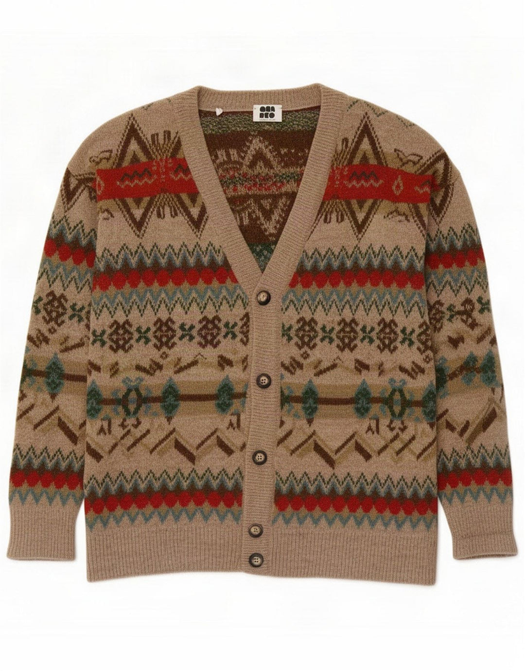 Quadro Maglione cardigan da uomo beige medio geometrico