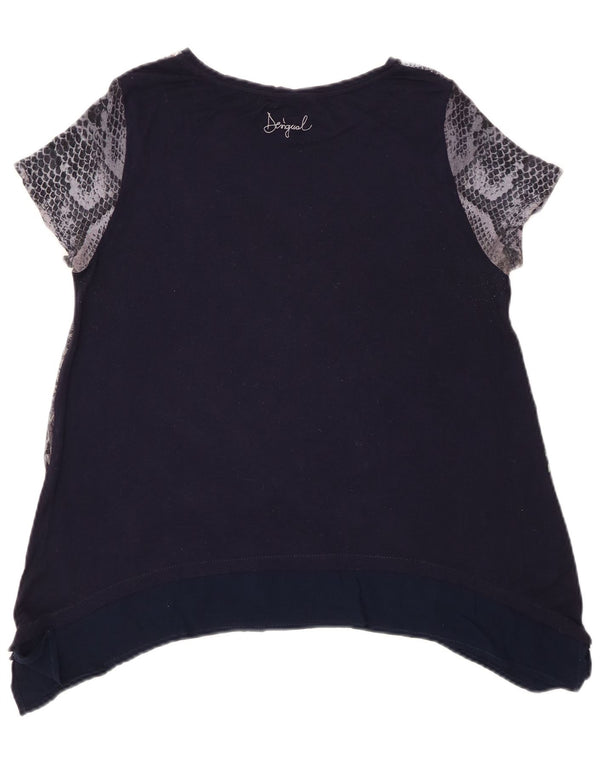 Desigual Donna Graphic Tunica Top UK 14 Medio Blu Navy Floreale