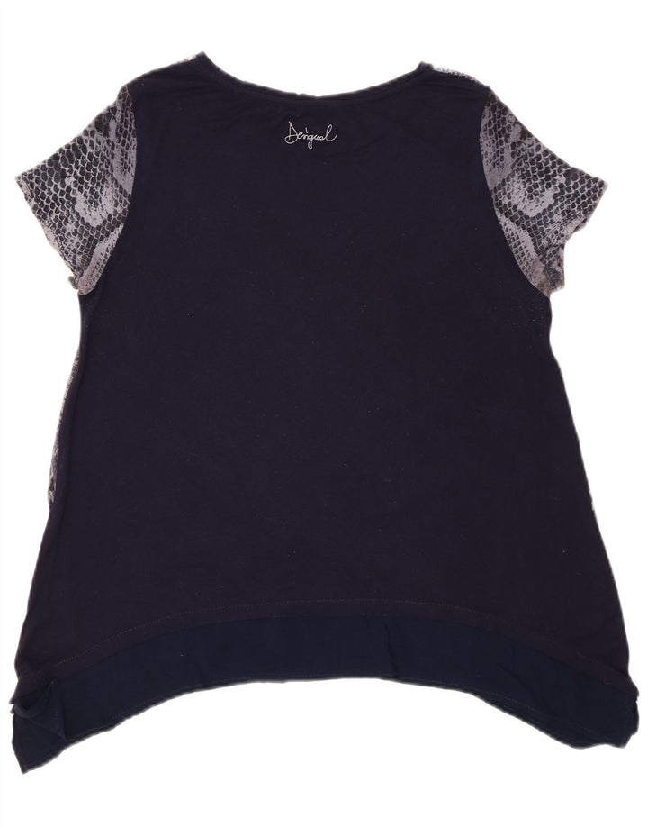 Desigual Donna Graphic Tunica Top UK 14 Medio Blu Navy Floreale