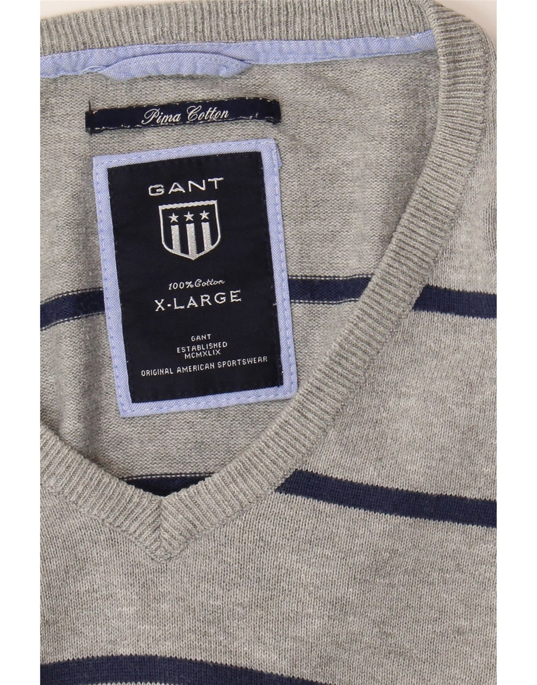 Gant Maglione da uomo con scollo a V XL in cotone a righe grigie