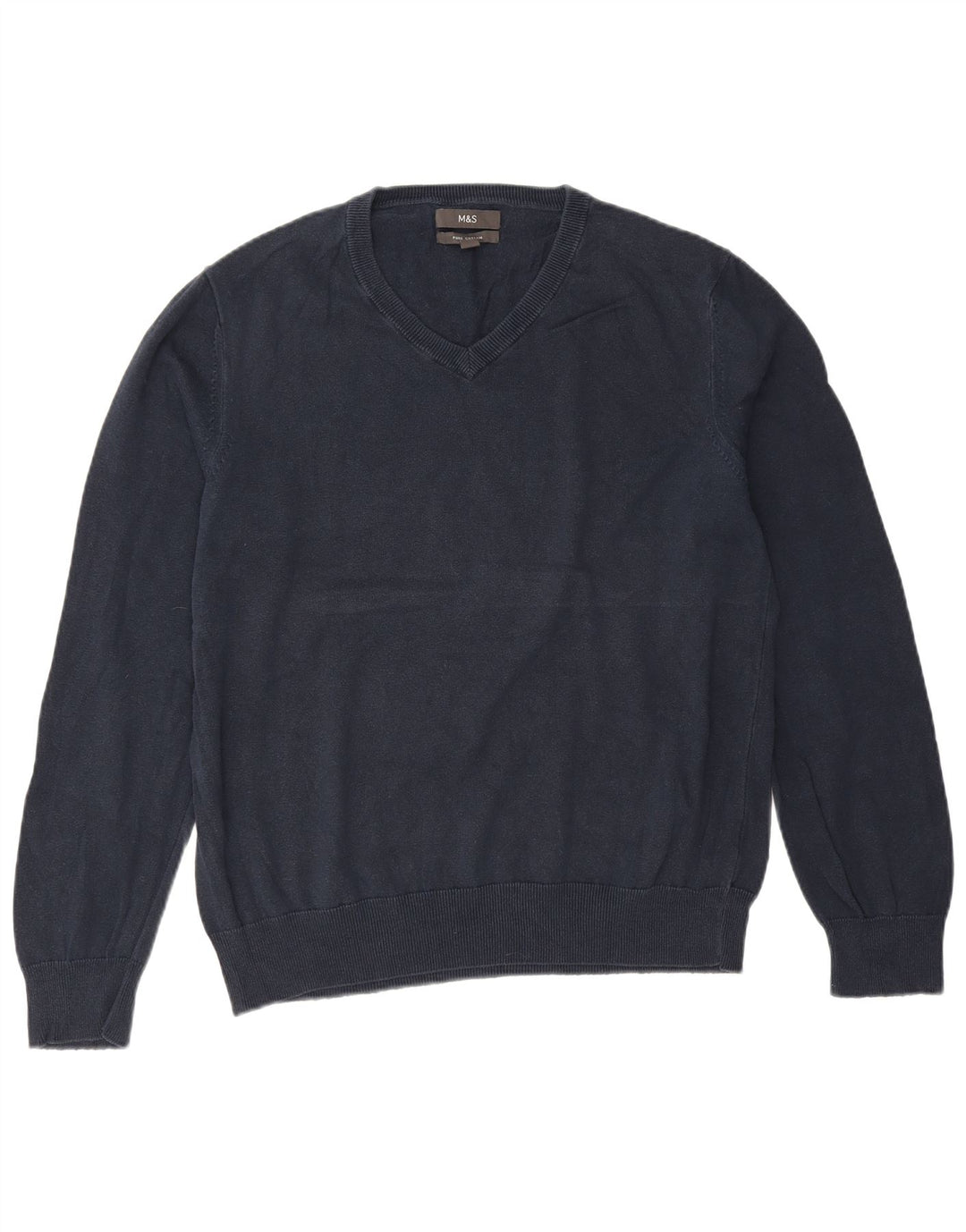 Maglione da uomo con scollo a V Marks & Spencer grande in cotone blu navy