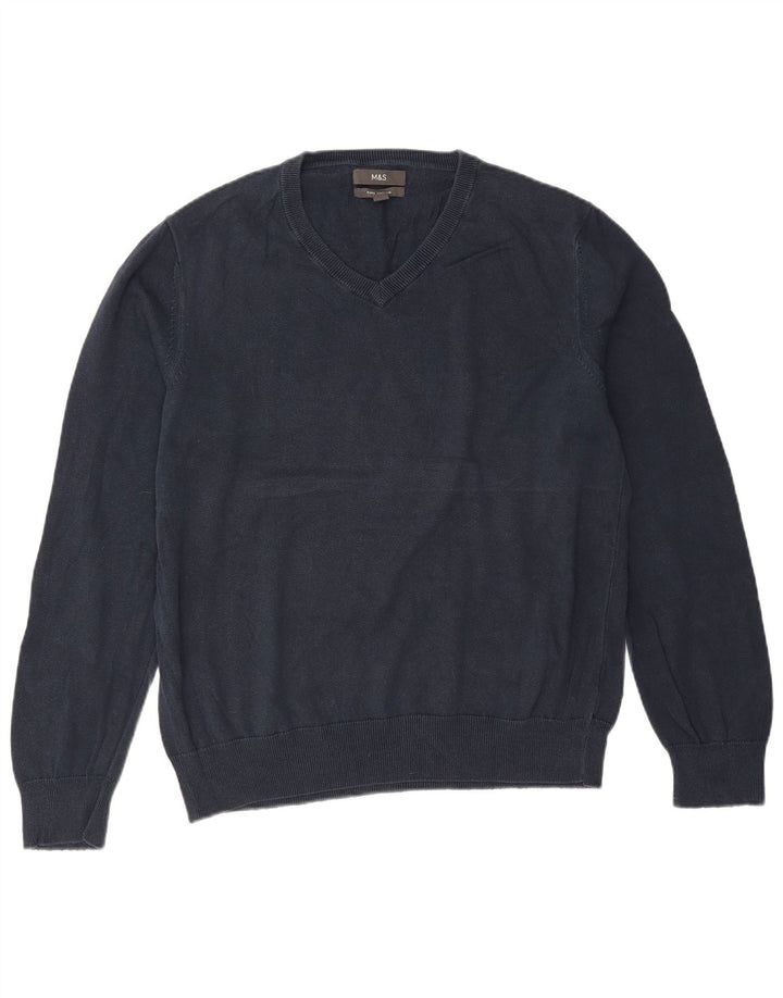 Maglione da uomo con scollo a V Marks & Spencer grande in cotone blu navy