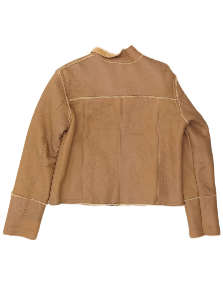 OFFSET Womens Bomber Shearling Jacket UK 14 Medium Beige Leather
