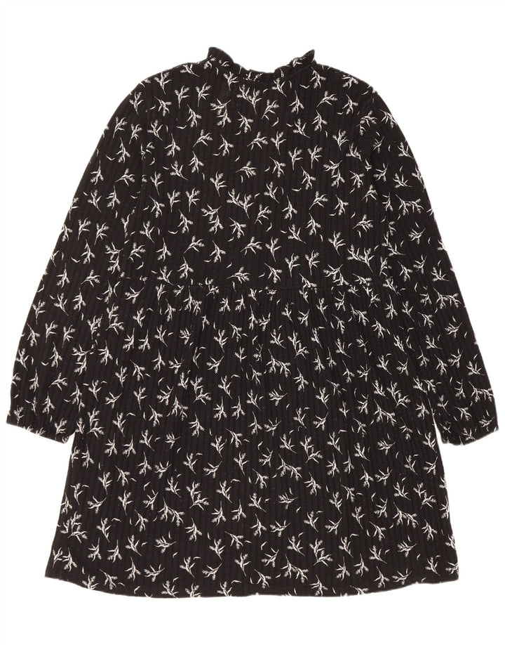 Abito a trapezio a maniche lunghe da donna Zara UK 14 Poliestere floreale nero medio