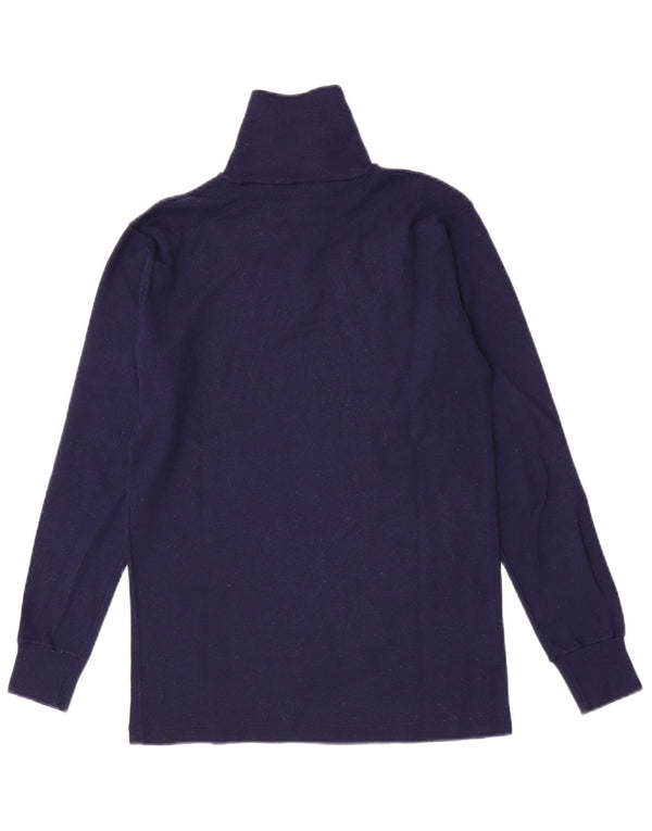 Top vintage da uomo con zip e collo a maniche lunghe in lana blu navy