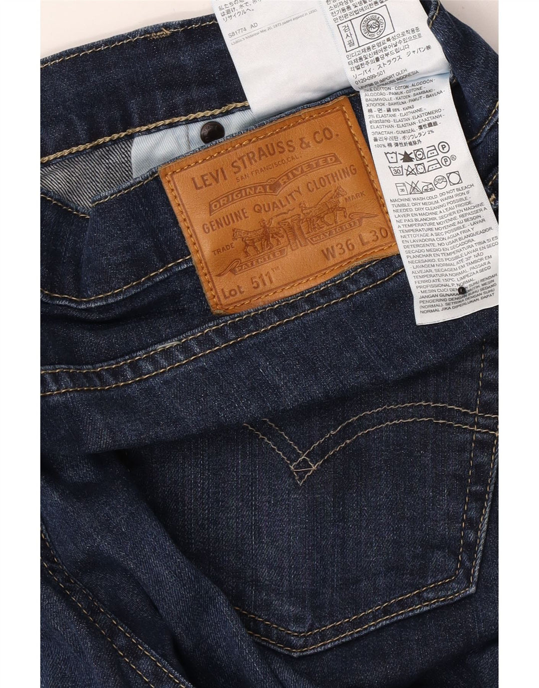 Levi's Uomo 511 Slim Jeans W36 L30 Blu Navy Cotone