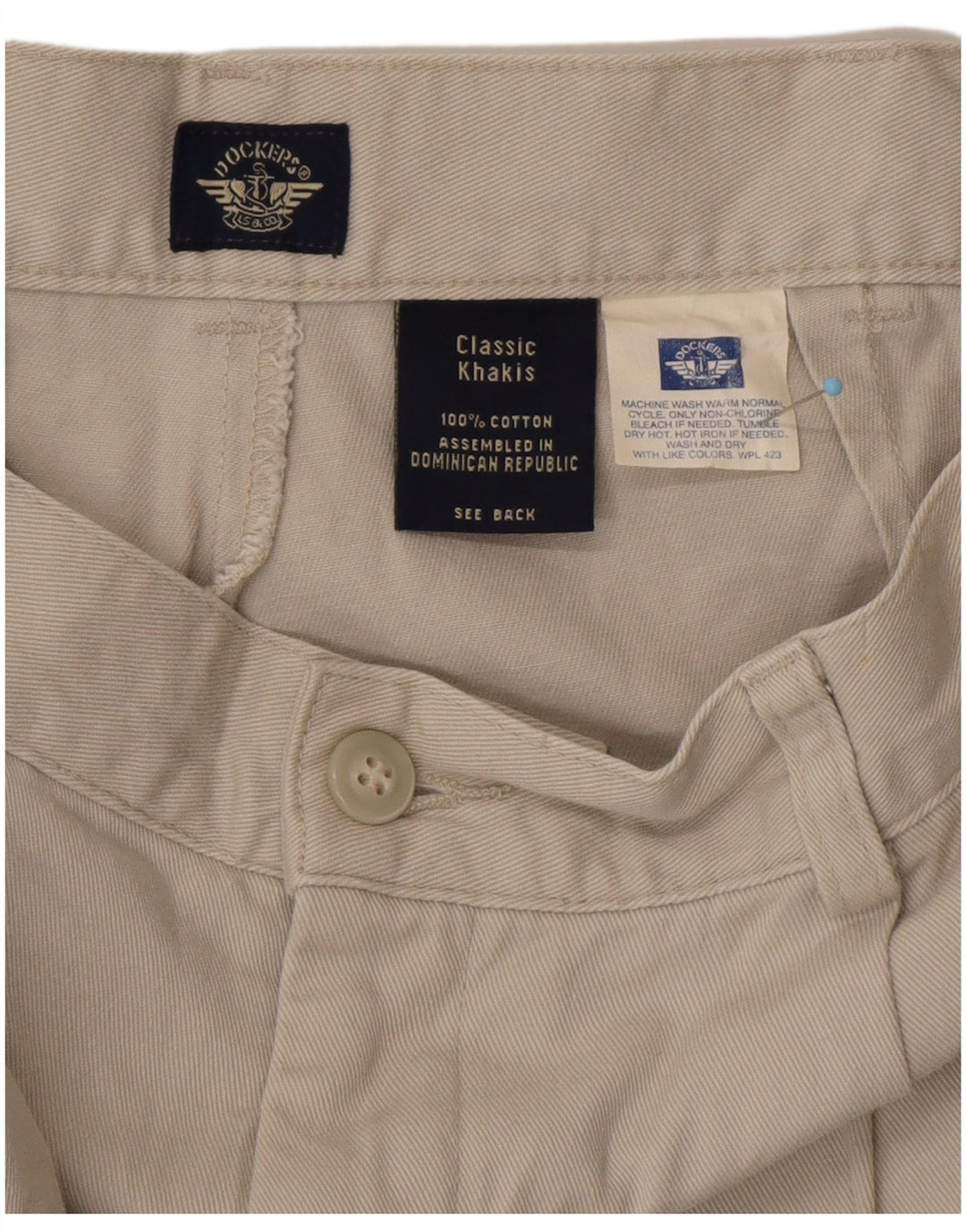 DOCKERS Pantaloncini chino con pegging da uomo kaki W34 Large in cotone beige