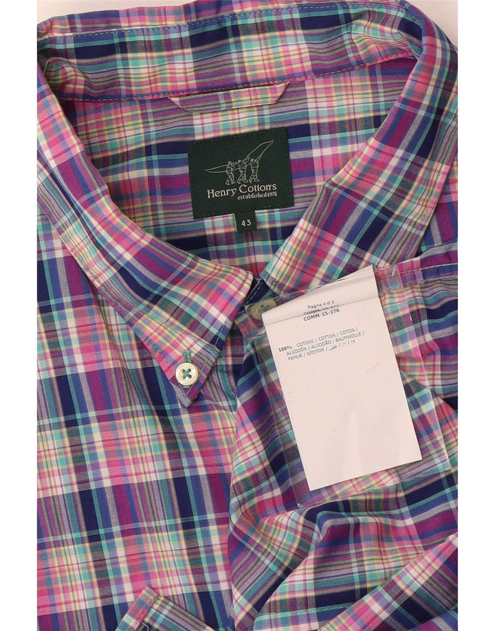 Camicia da uomo Henry Cottons taglia 43 XL in cotone a quadri multicolore