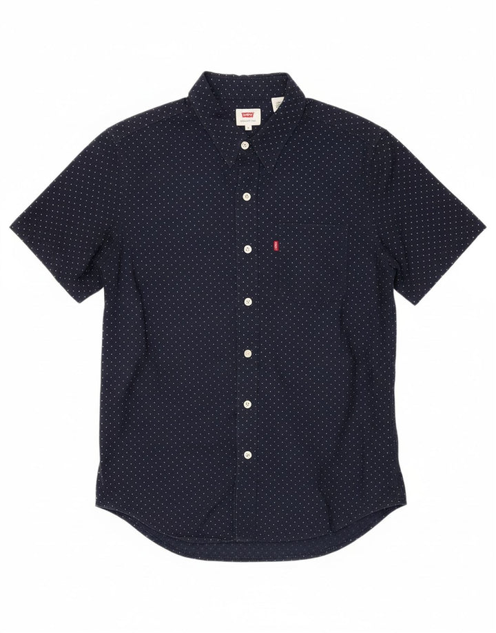 LEVI'S Mens Short Sleeve Shirt Small Navy Blue Polka Dot Cotton