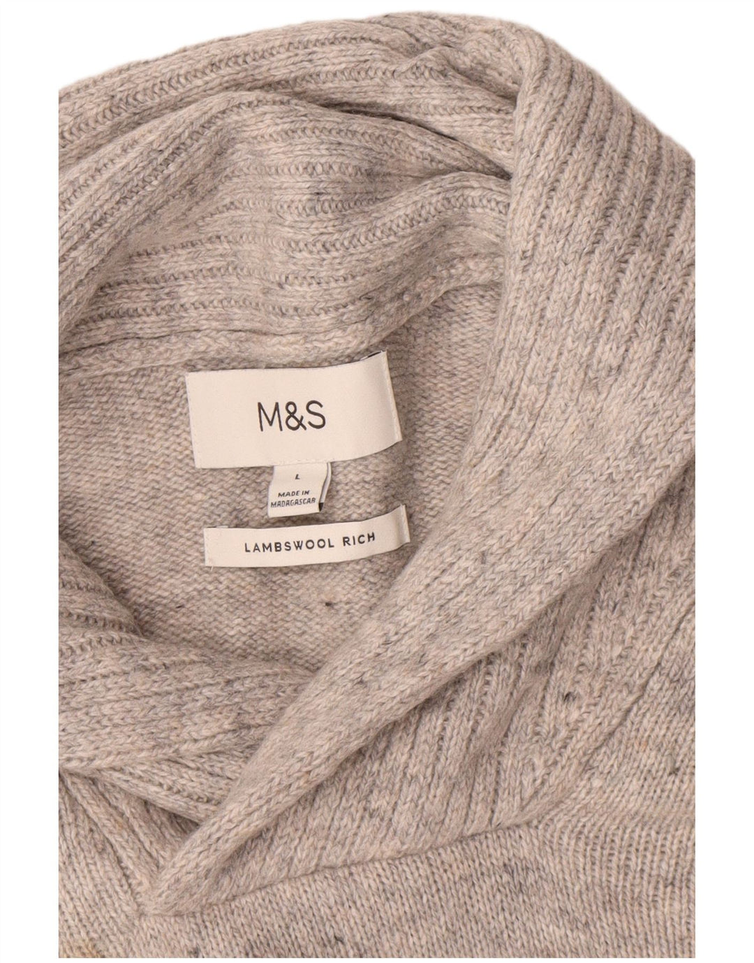 Maglione da uomo Marks & Spencer con collo a scialle, grande lana d'agnello screziata grigia