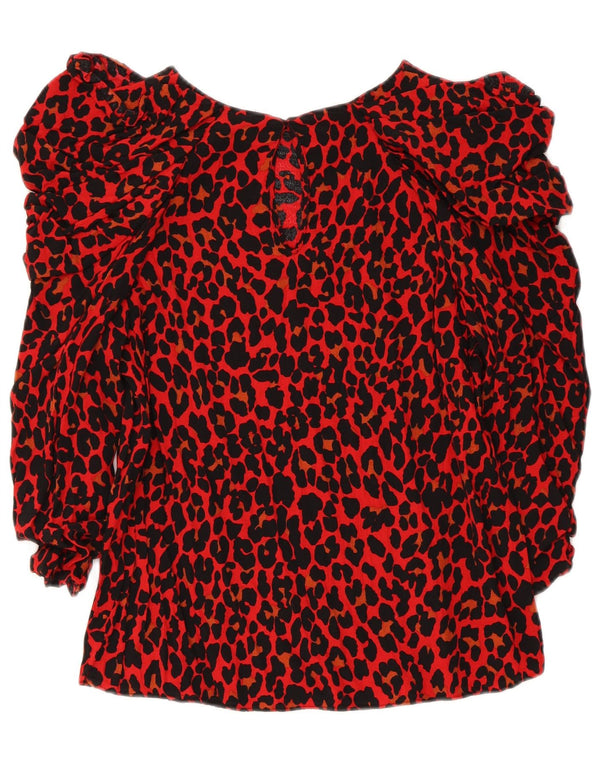 Top Zara da donna con maniche a 3/4, UK 10, viscosa con stampa animalier rossa piccola