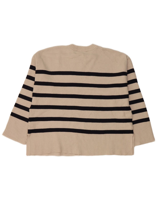 Maglione maglione girocollo da donna Zara UK 16 Viscosa a righe grandi bianco sporco